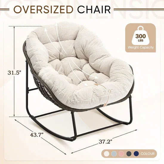 Oversized Papasan Swing Seat with Rocking Base – Curved Rattan Design