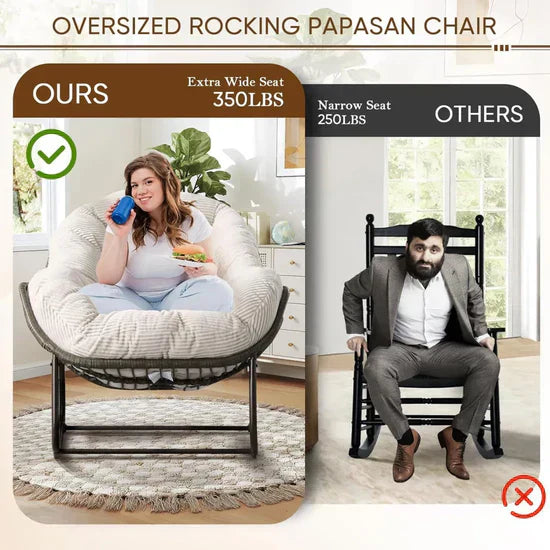 Oversized Papasan Swing Seat with Rocking Base – Curved Rattan Design