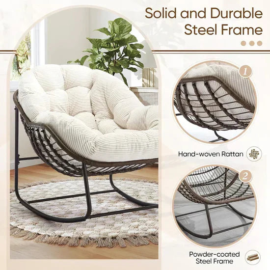 Oversized Papasan Swing Seat with Rocking Base – Curved Rattan Design