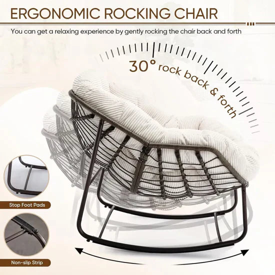 Oversized Papasan Swing Seat with Rocking Base – Curved Rattan Design