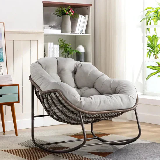 Oversized Papasan Swing Seat with Rocking Base – Curved Rattan Design