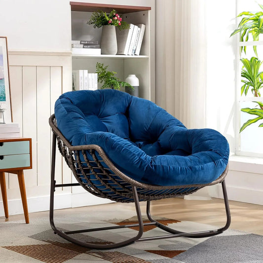 Oversized Papasan Swing Seat with Rocking Base – Curved Rattan Design