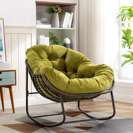 Oversized Papasan Swing Seat with Rocking Base – Curved Rattan Design