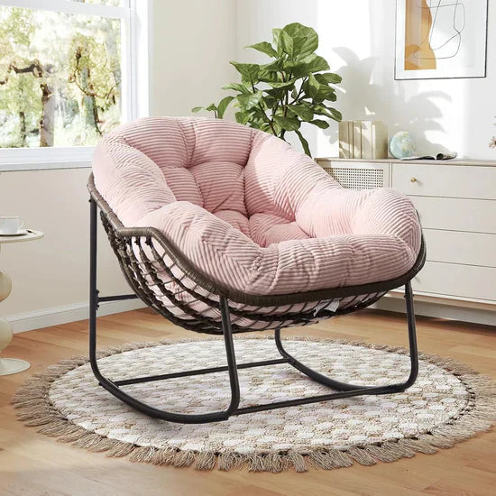 Oversized Papasan Swing Seat with Rocking Base – Curved Rattan Design