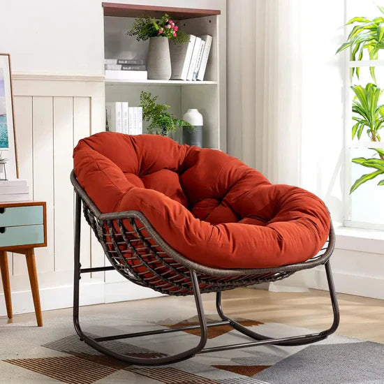 Oversized Papasan Swing Seat with Rocking Base – Curved Rattan Design