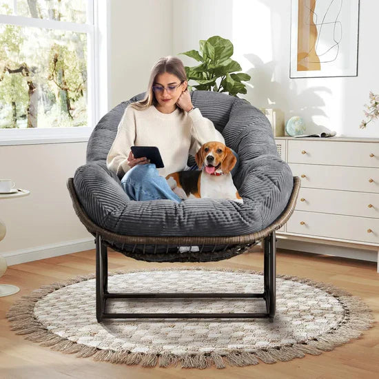 Oversized Papasan Swing Seat with Rocking Base – Curved Rattan Design