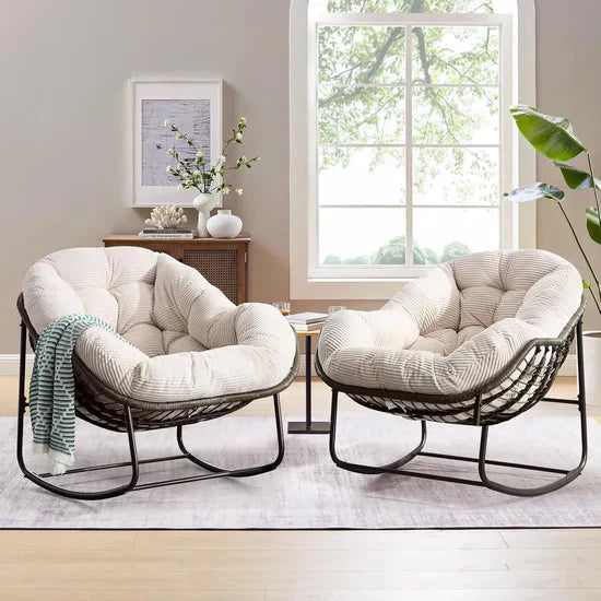 Oversized Papasan Swing Seat with Rocking Base – Curved Rattan Design