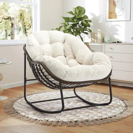 Oversized Papasan Swing Seat with Rocking Base – Curved Rattan Design