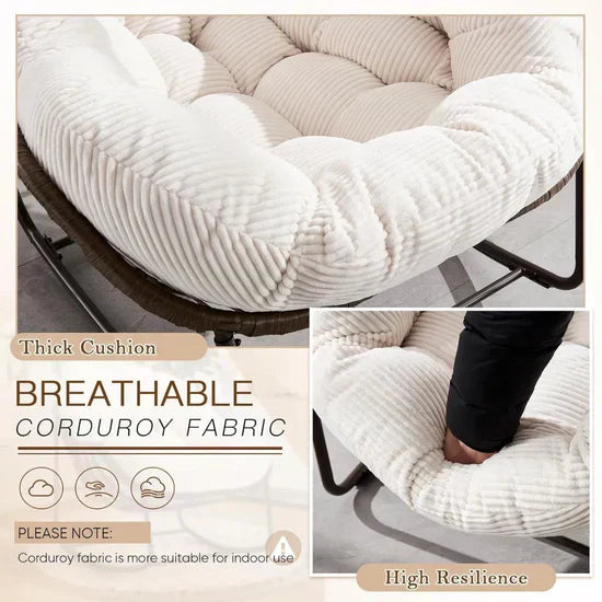 Oversized Papasan Swing Seat with Rocking Base – Curved Rattan Design